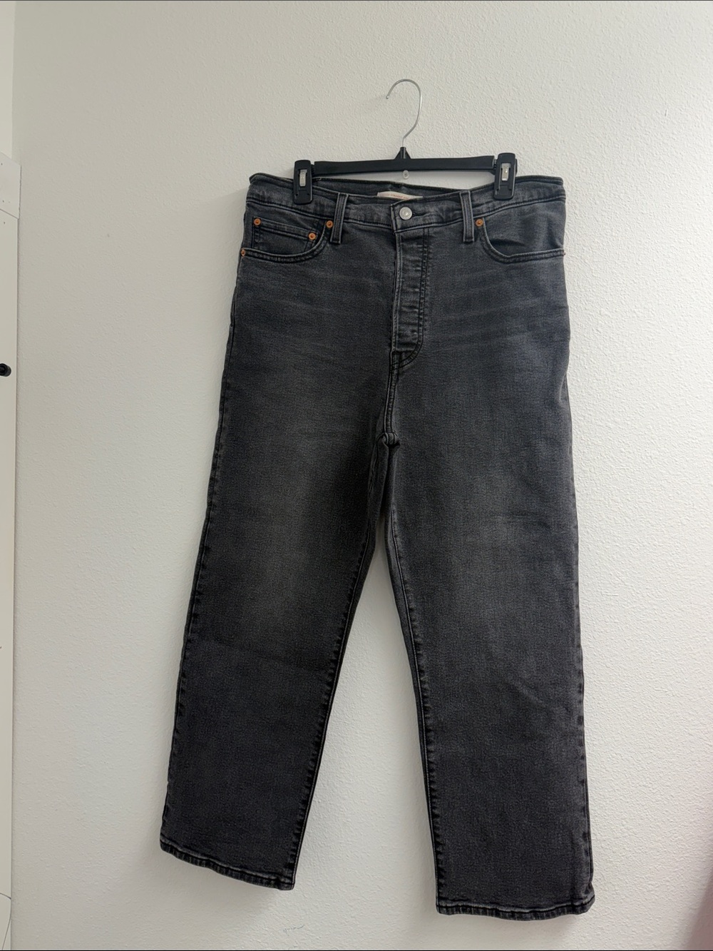 Levi's charcoal ribcage high rise baggy Straight-Leg Jeans size 32